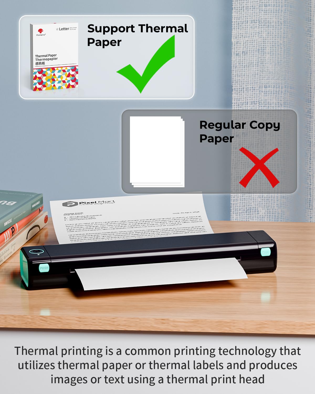 Phomemo M08F Impresora Térmica Portátil, Compatible con Papel Térmico A4, Impresoras de Viaje Móviles Inalámbricas para Automóviles y Oficinas