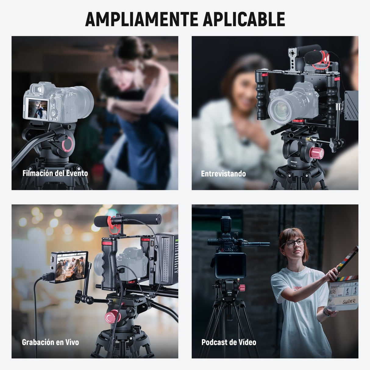 NEEWER 79"/2m Trípode Video Cámara con Cabezal Fluido, Soporte Trípode Resistente Aluminio Liberación Rápida con Placa QR Compatible con Canon Nikon Sony DSLR Videocámara, Carga MAX 17,6 LB, LL38