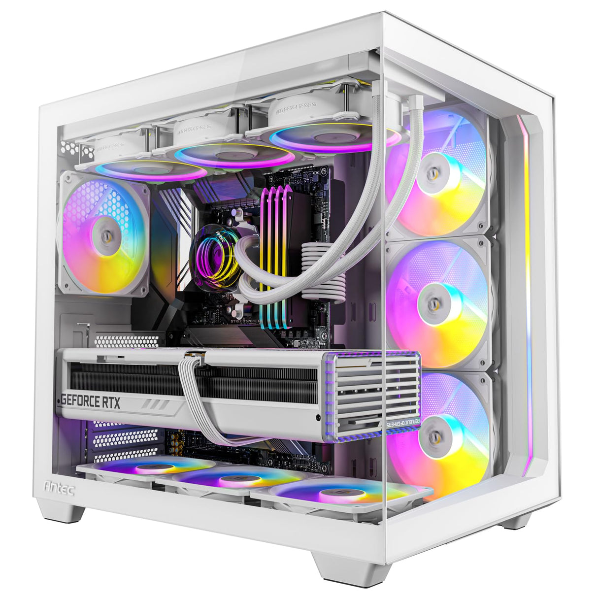 Antec C5 ARGB Blanco, Ventiladores ARGB PWM de 7 x 120 mm incluidos, hasta 10 Ventiladores simultáneamente, Puerto Tipo C 3.2 Gen 2, Paneles Frontales y Laterales de Vidrio Templado sin Costuras,