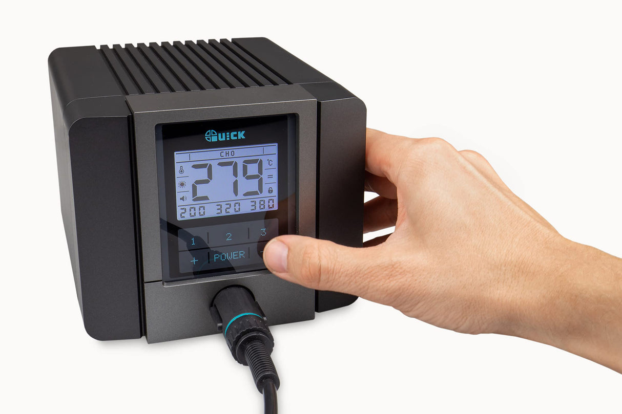 Quick TS2200 - Estación de soldadura digital regulable ESD, 90 W, incluye soldador con resistencia de alto rendimiento y accesorios SMD, para industria, laboratorio, escuela y hobby