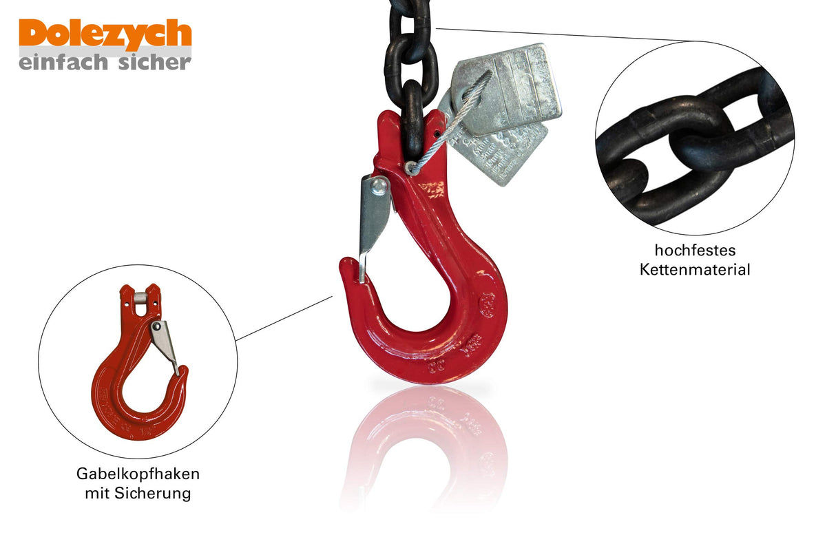 Dolezych Cadena de Amarre PowerLash L-150, 6300 Dan, 2 Piezas, con Gancho de Horquilla, 6,0 m de Longitud, Cadena 10-8, Negro/Rojo