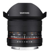 Samyang F1112110101 - Objetivo fotográfico DSLR para Fuji X (Distancia Focal Fija 12mm, Apertura f/2.8-22 ED AS NCS, Ojo de Pez), Negro