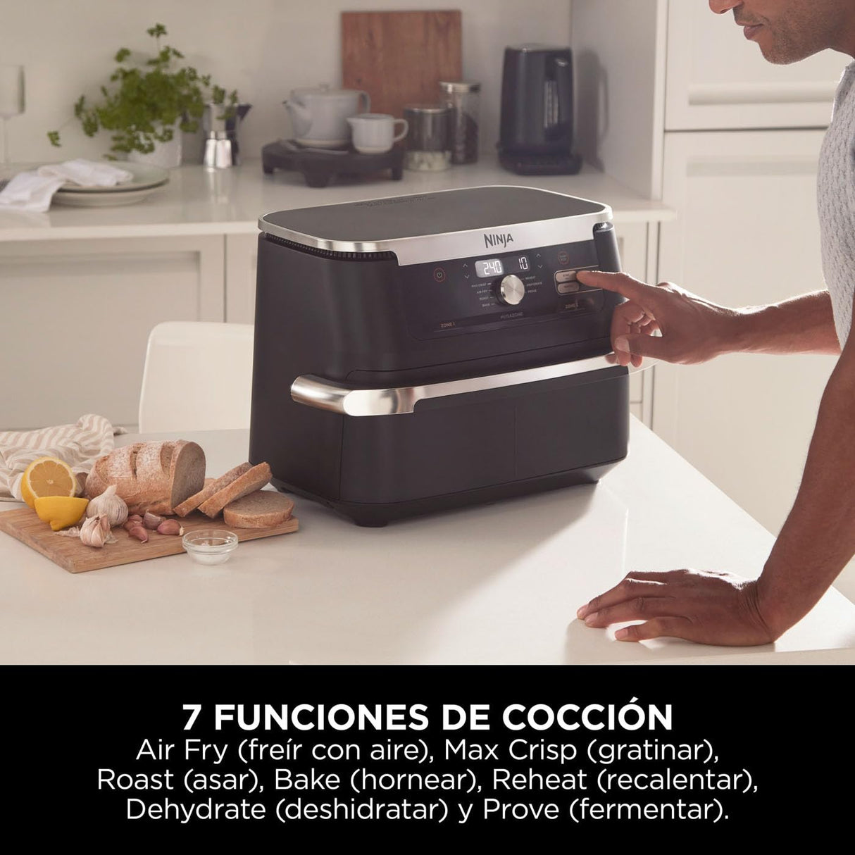 Ninja Foodi FlexDrawer Freidora de aire con compartimento doble, 10,4 l, 7 en 1, no usa aceite, con divisor de cestas extraíble, piezas antiadherentes y aptas para lavavajillas, en negro, AF500EU