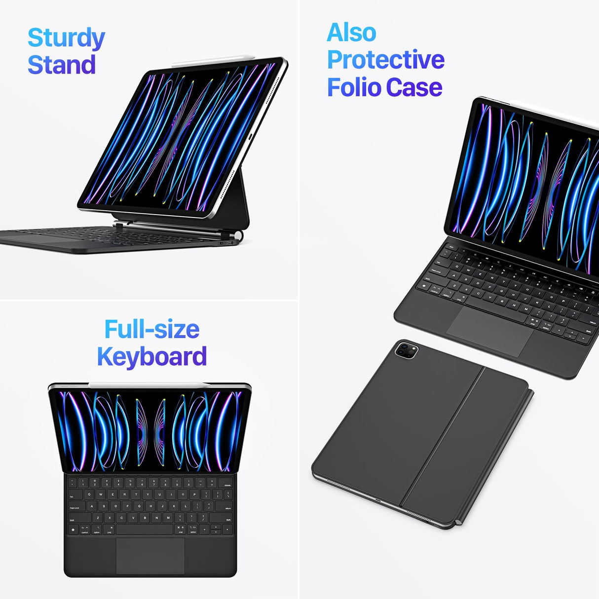 DUX DUCIS [MK Series - Funda con Teclado, diseñada para Apple iPad Air 13 (2024) / iPad Pro 12.9 (2018/2020/2021/2022), Funda de Cuero con Teclado Bluetooth magnético Flotante, Color Negro