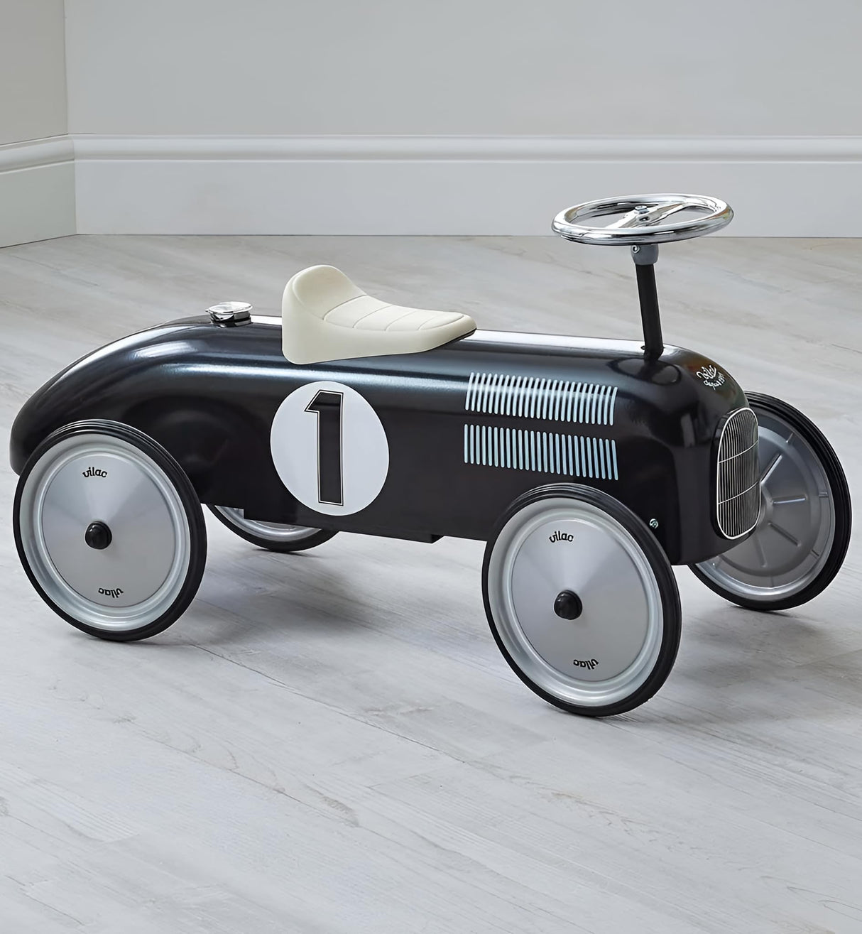 Vilac - Portabebés - Mi coche de carreras vintage de metal negro - Desarrolla las habilidades motoras de tu hijo - Vehículo metálico - Vehículo infantil - A partir de 18 meses - 1121, azul
