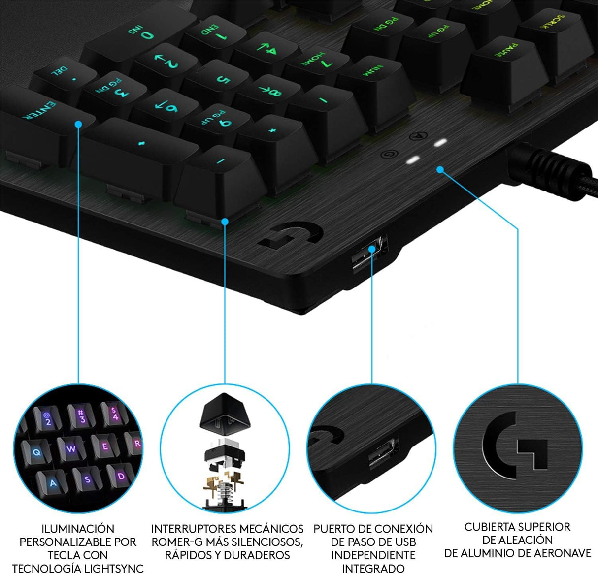 Logitech G512 Teclado Gaming Mecánico, RGB LIGHTSYNC, Teclas retroiluminadas, GX-Táctil Marrón, Aleación de Aluminio, Teclas F Personalizables, Paso de USB, Disposición QWERTY ES - Carbón/Negro