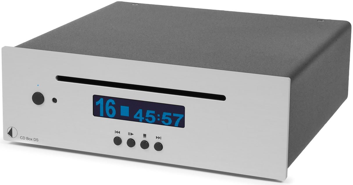 Pro-Ject CD Box DS - Reproductor de CD y SACD. Ancho 206mm.Salida de Audio 2RCA y Digital Coaxial, 24bit/192kHz Burr Brown DAC (PCM1796). Incluye Mando a Distancia. Color Silver.