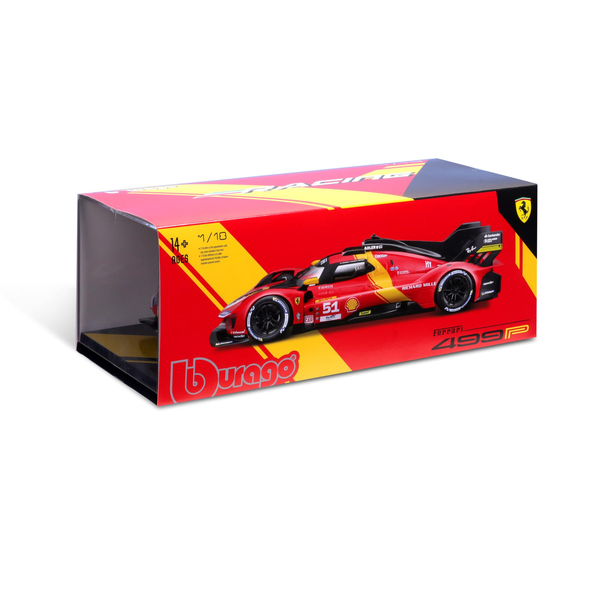 Bburago - 1/18 Ferrari Deluxe - 499P LMH 2023#51 - Rojo - Nuevo 2024: Réplica metálica -Interior detallado, Puertas y Campana de Apertura a Escala 1/18. Polo Posición de Las 24h de Le Mans 2023