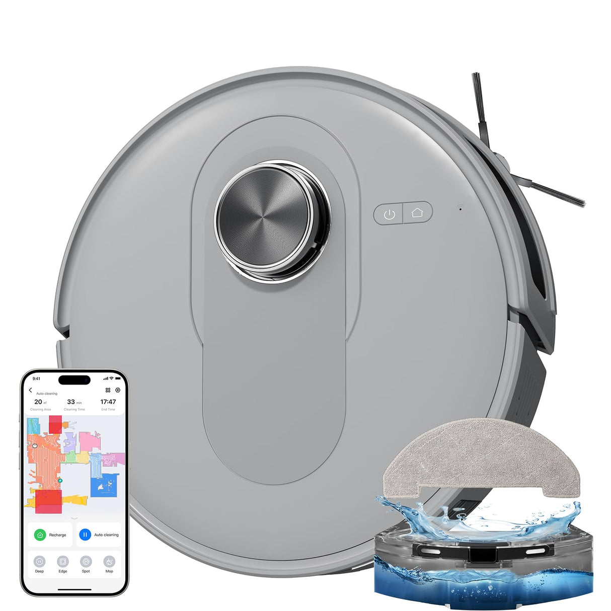 Proscenic Q8 Robot Aspirador con función de Limpieza, 6000 Pa 200 min, Potente Robot de navegación láser con 5 Tarjetas, Control Mediante App Alexa Siri IFTTT Google para Suelos, alfombras, Pelo de