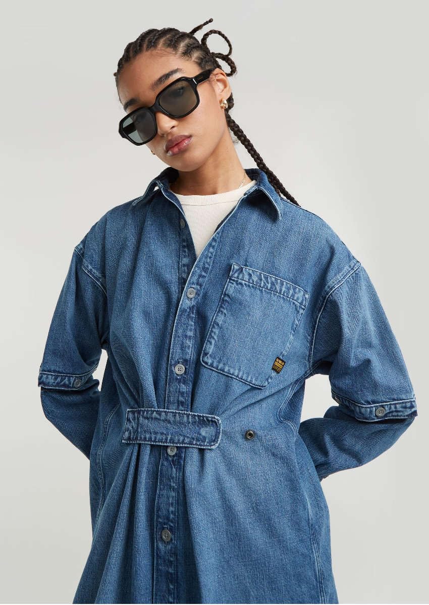 G-STAR Para Mujer Modular Shirt Dress, Azul (Faded Everglade D25349-D301-G357), L