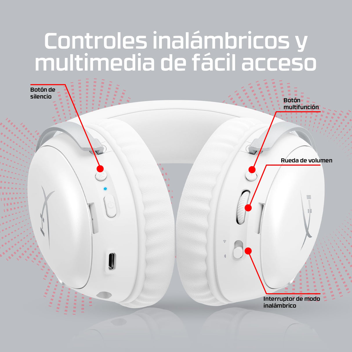 HyperX Cloud III S - Auriculares Gaming inalámbricos, Bluetooth, 2.4Ghz, PC, PS5, Xbox, Drivers 53 mm, DTS, micrófono 10mm, batería hasta 200h, Blanco