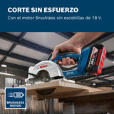 Bosch Professional 18V System sierra circular a batería GKS 18V-51, motor Brushless sin escobillas, incl 1 disco de corte [140 mm], guía paralela, sin batería/cargador
