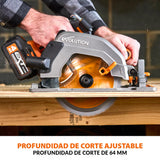 Evolution Power Tools R185CCS-Li Sierra circular sin cable y sin escobillas 18v Li-Ion Incluye hoja TCT Multi-Material, Corta Madera, Metal, Plástico y Más, Guía Incluida, Batería No Incluida, 185mm