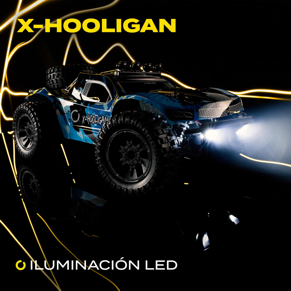 Overmax X-Hooligan Gran Coche de Control Remoto Rápido Escala 1:10 Velocidad 35 km/h Alcance 100 Metros 4x4 Drive 40 Minutos Conducción Diversión Iluminación LED