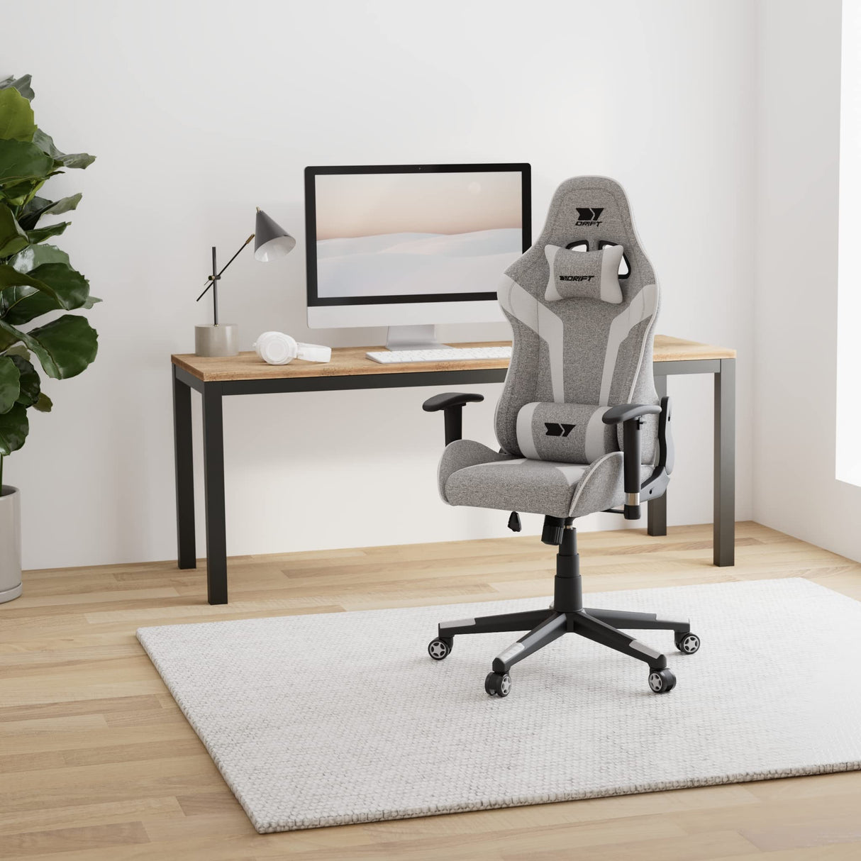 DRIFT GAMING DR90 – Silla Gaming ergonómica con reposacabezas y Lumbar, Respaldo reclinable 135°, Brazos 2D Ajustables, Tejido Transpirable, Base de Nylon y pistón de Gas Clase 4 – Gris/Blanco