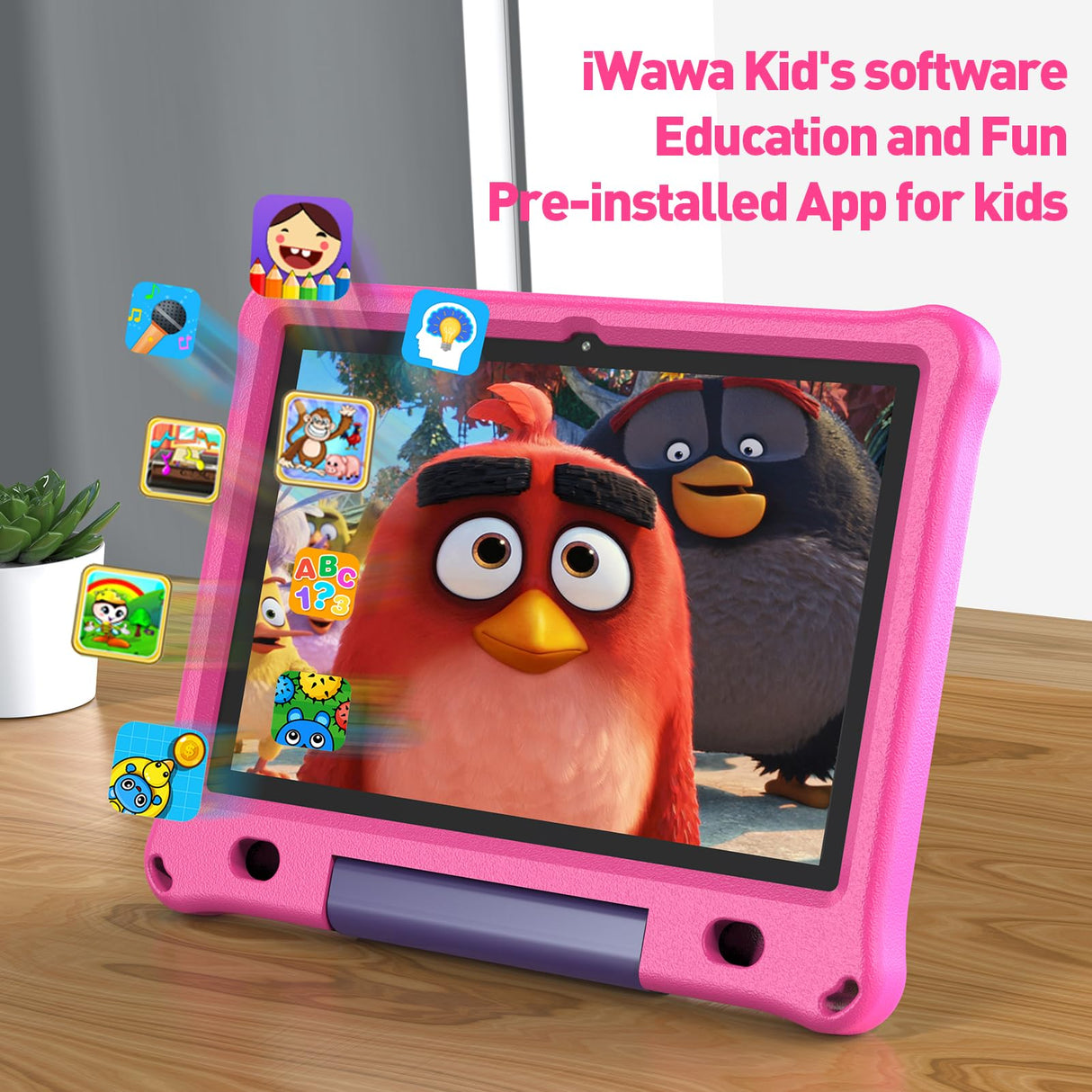 PRITOM Tableta Android 12 para niños, Pantalla IPS HD de 10'', 3GB+64GB, Software IWAWa Kids preinstalado, Control de Juegos educativos, Tableta WiFi con Estuche de Seguridad (Rosa)