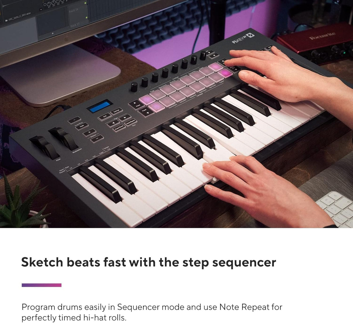 Novation FLkey 37, controlador de teclado - integración perfecta con FL Studio y modos Chord y Scale. Todo el software que necesitas para producir música