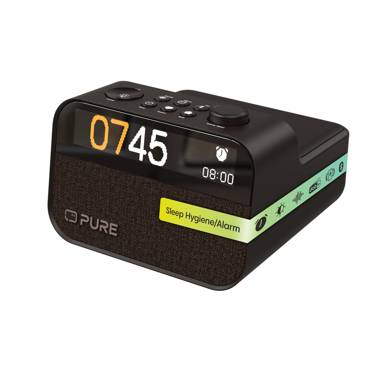 Pure Radio Reloj, luz de Despertador, Altavoz BT, Negro, Cargador inalámbrico