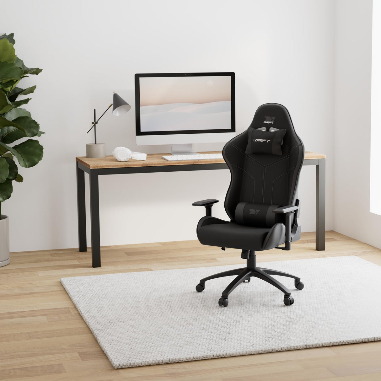 DRIFT GAMING DR110 - Silla Gaming Profesional, Tejido Fabric Alta transpirabilidad, reposabrazos 4D, Ruedas silenciosas, pistón Clase 4, inclinación, cojín Lumbar y Cervical, Color Negro