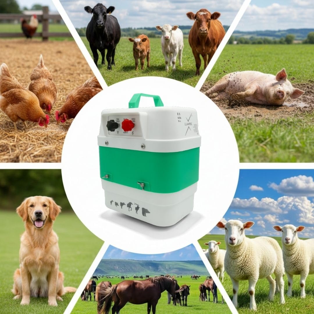 Pastor eléctrico Llampec Mod.16 con batería 12V – 4 J, 9.500 V y 40 km de alcance – Ideal para ganado equino, vacuno, porcino, ovino y animales salvajes – Batería y panel solar no incluidos