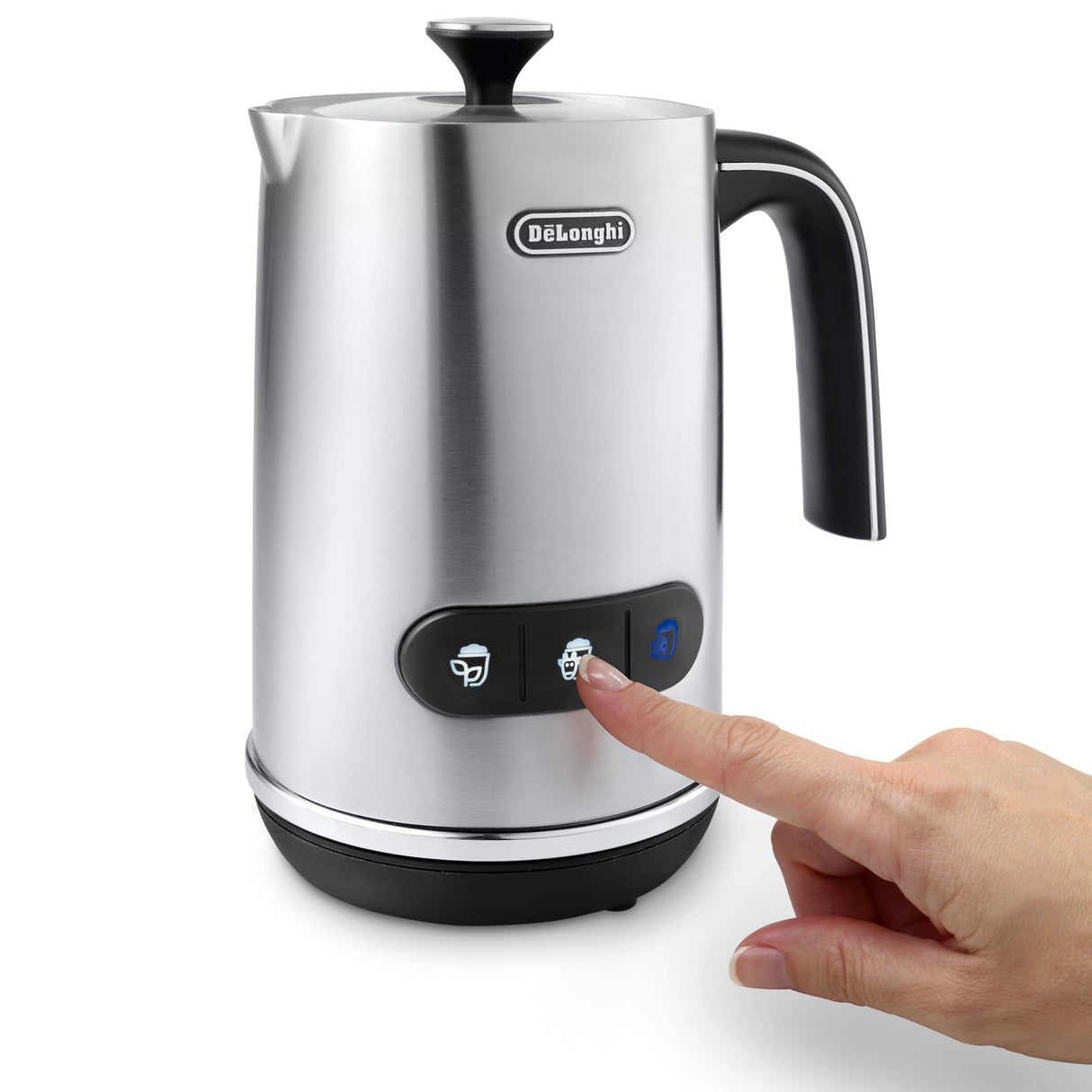 De'Longhi Espumador de leche eléctrico LatteMix EMF3.M, para leche caliente y fría y alternativas vegetales, fácil limpieza, tapa transparente, 3 botones, 250 ml, color blanco