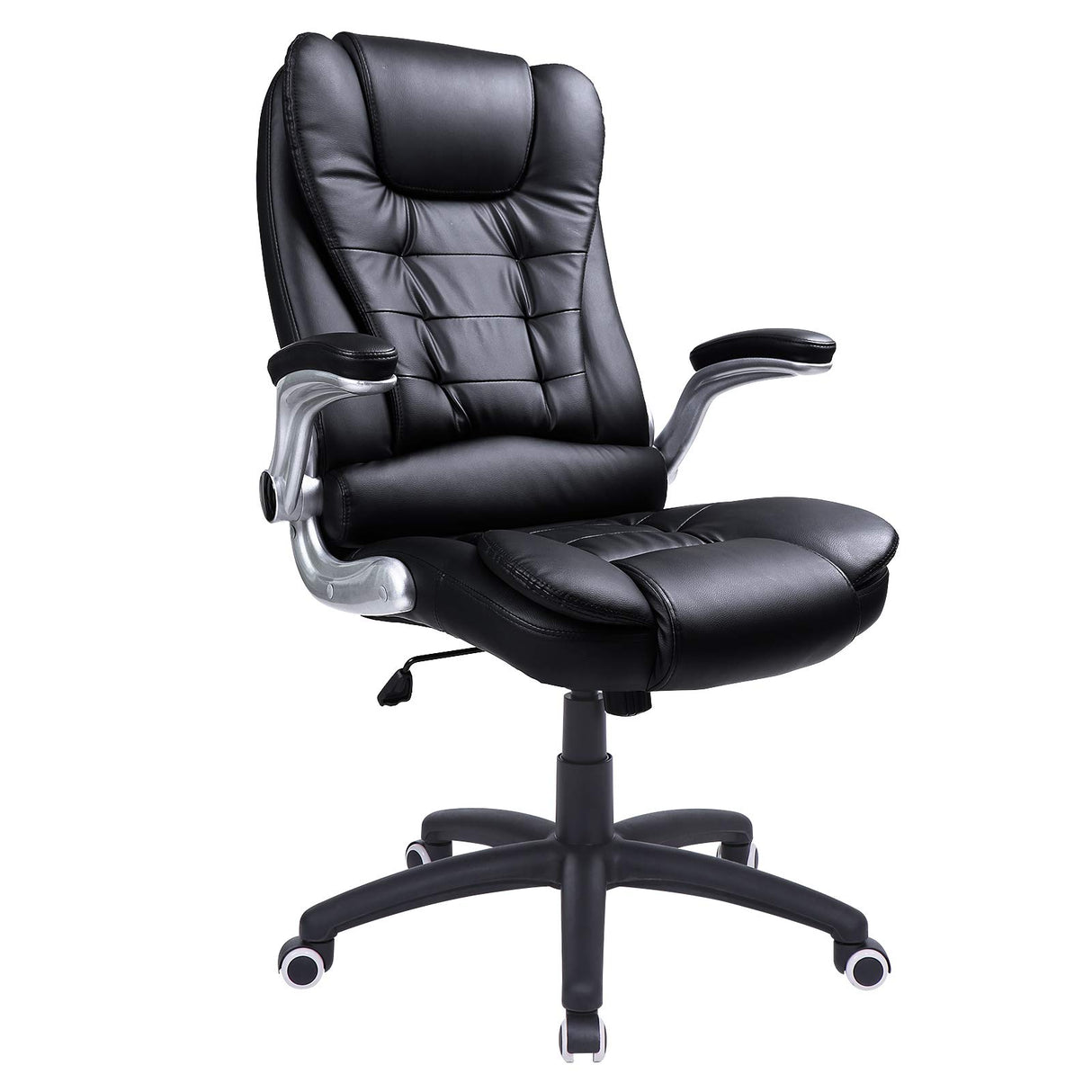 SONGMICS Silla de Oficina con Respaldo Alto, Reposacabezas y Asiento Gruesos, Reposabrazos Elevables, Silla Giratoria Ergonómica, Negro OBG51B