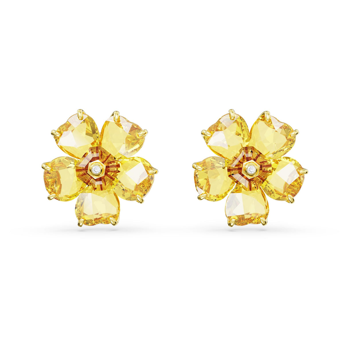 Swarovski Pendientes de Botón Florere, Cristales Amarillo en Forma de Flor, Baño tono oro, de la Colección Florere de Swarovski