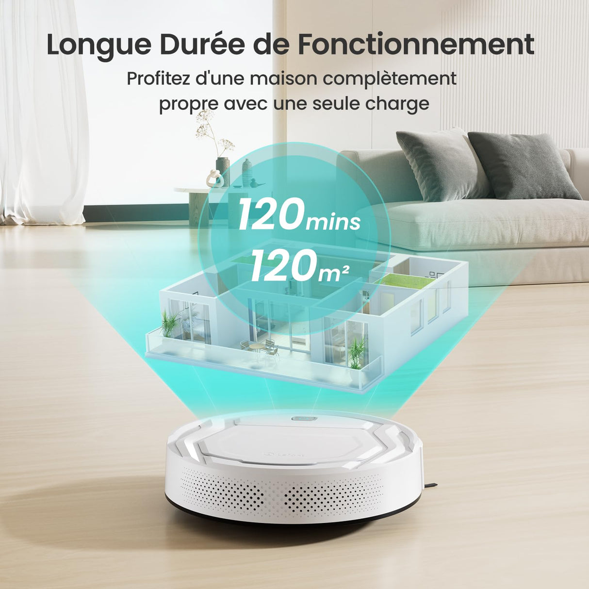 Lefant Robot aspirador con mando a distancia, 2200Pa Robot aspirador Autonomía delgada silenciosa, conectada con WiFi/Alexa/App, programable, ideal para el pelo de animales alfombras pisos duros, M210