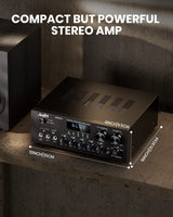 Moukey Receptor de Amplificador de Audio Estéreo de 2 Canales, Bluetooth Amplificador Audio 200W con USB, SD, AUX, RCA, Mic in con Echo, Radio, LED para Casa Altavoz, MAMP1