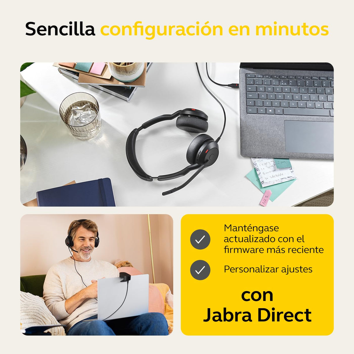 Jabra Evolve2 50 - Auriculares estéreo con Cable con tecnología Air Comfort, micrófonos con cancelación de Ruido y cancelación Activa de Ruido, Funciona con Todas Las Plataformas UC líderes como