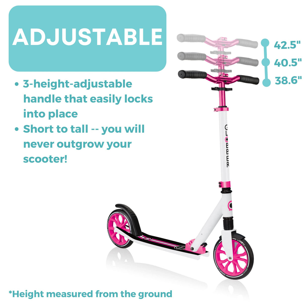 Globber - NL 205 - Patinete plegable de 2 ruedas con suspensión para niños de 8 años + , Blanco - Rosa