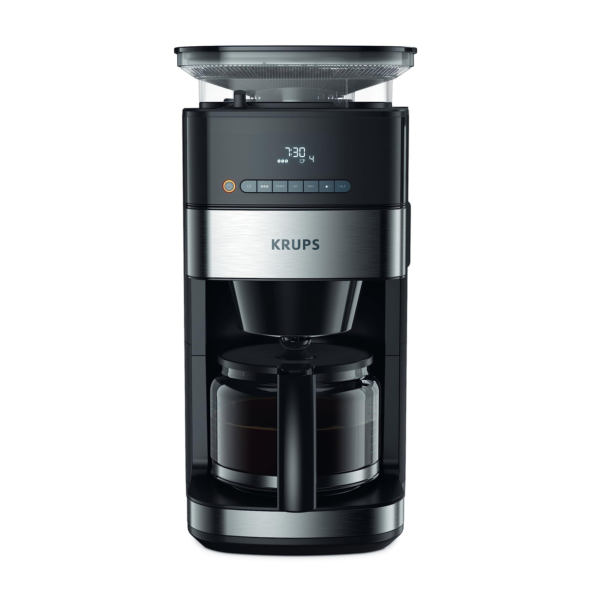 Krups Grind and Brew KM8328 cafetera de filtro con molinillo, 1.25 L, 10 - 15 tazas, cafetera automática, molinillo cónico, café en grano, café molido, panel de control digital LED