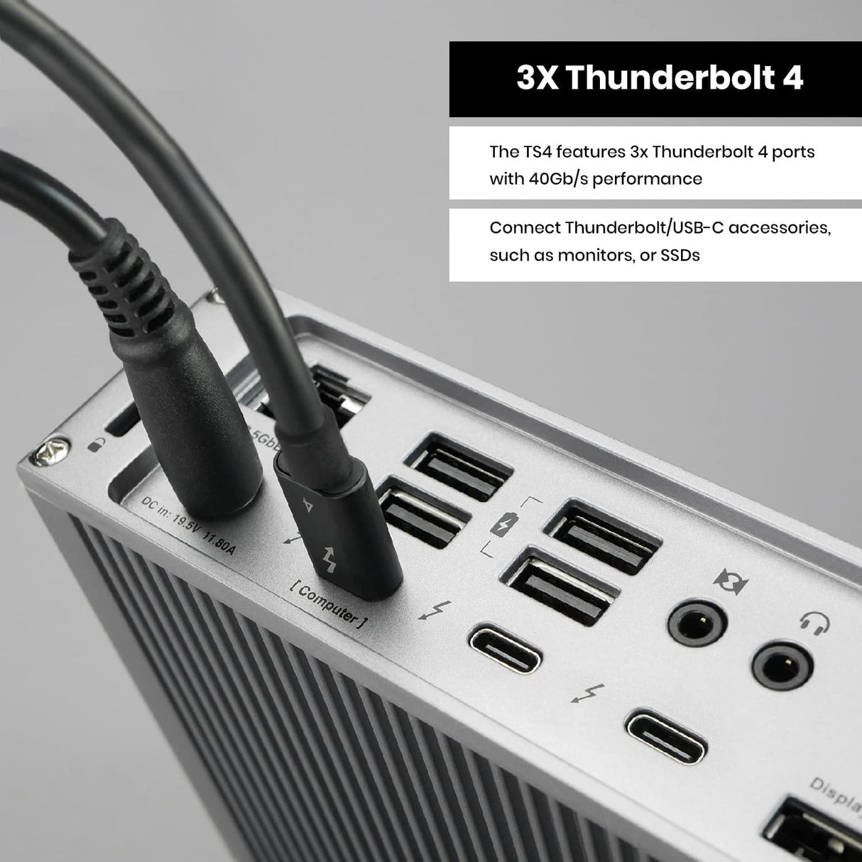 CalDigit TS4 Thunderbolt 4 - Base de Carga (18 Puertos, 98 W, 3 Thunderbolt 4 40 GB/s, 5 USB-A, 3 USB-C (10 GB/s), 8 K o 2 Pantallas 6 K 60 Hz, Mac, PC, Compatible con Cromo, con Cable de 0,8 m)