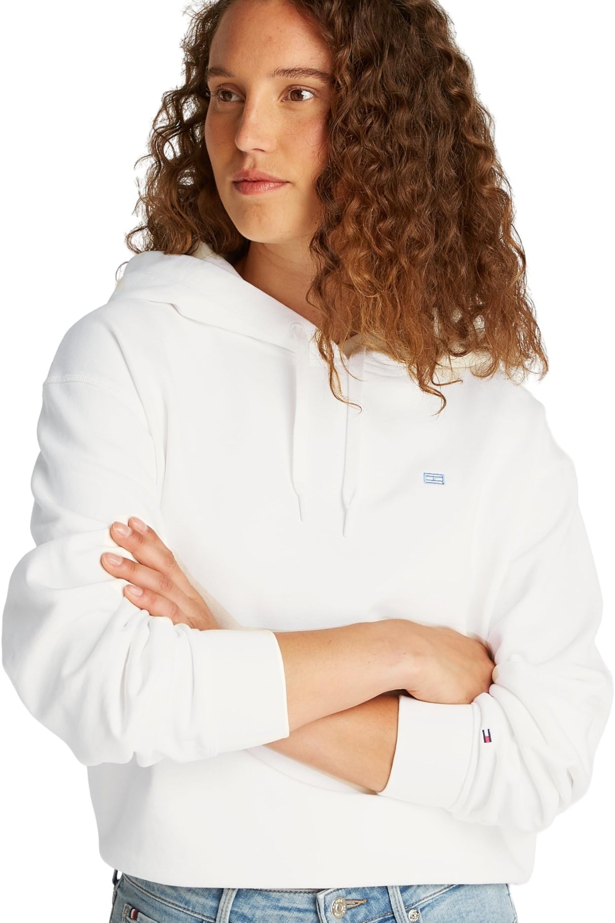 Tommy Hilfiger Hoodie Mujer Contrast Flag Regular Fit, Blanco (Ecru), S