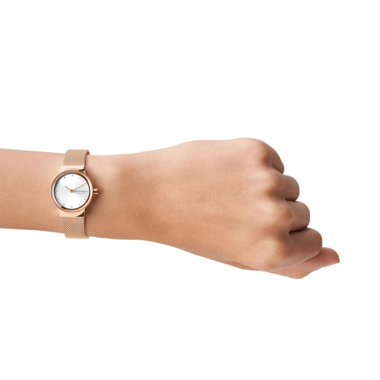 Skagen Freja reloj para mujer, movimiento de cuarzo con correa de acero o piel, Tono oro rosa y blanco, 26MM