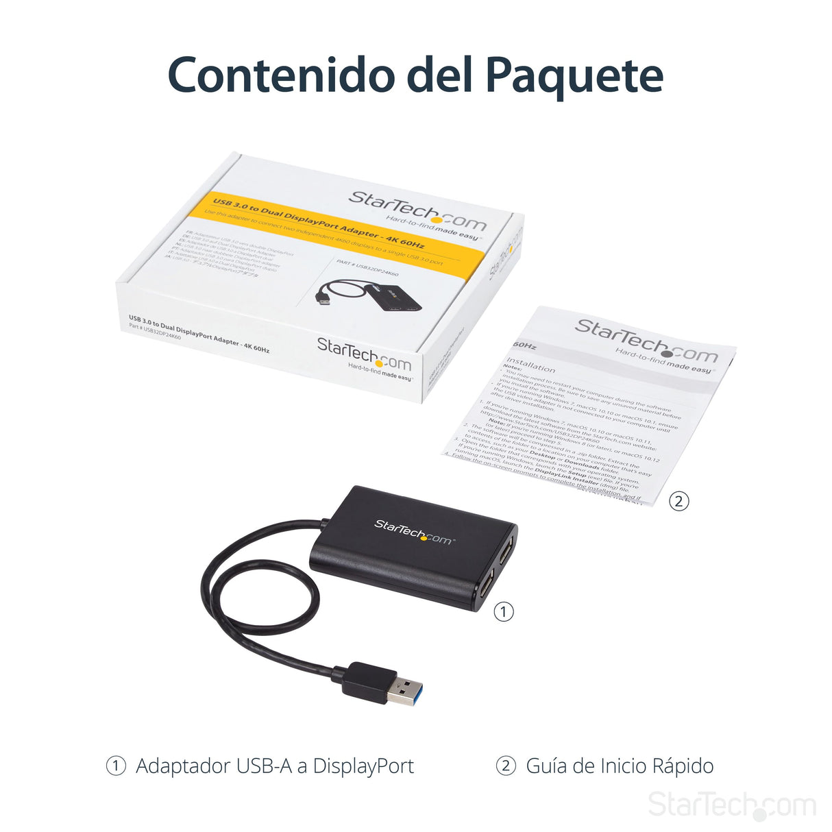 StarTech.com Adaptador Gráfico Externo USB 3.0 a DisplayPort Doble 4K60 DisplayLink, Cable Conversor USB 3.0 a DP de Vídeo