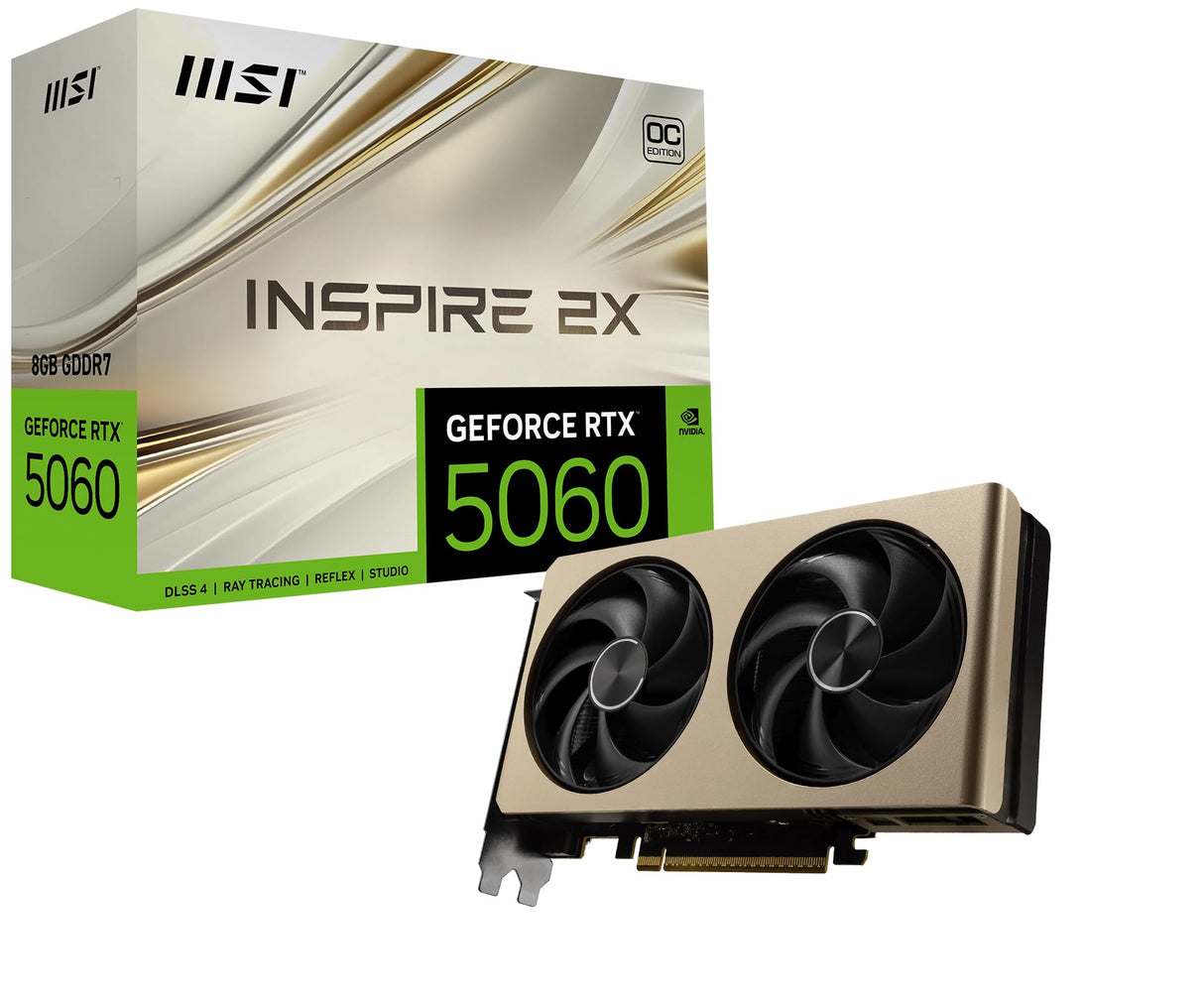 MSI GeForce RTX 5060 8G Inspire 2X OC, Tarjeta gráfica - NVIDIA 5060, 8G GDDR7, 28 Gbps, PCI Gen 5, Negra