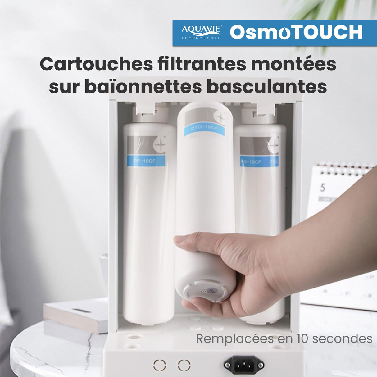 Aquavie Technology - OsmoTOUCH - Fuente de agua purificada por ósmosis inversa y esterilización - Dispensador instantáneo de agua templada y caliente - Depósito de 4,5 L