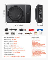 VEVOR Subwoofer para Debajo del Asiento para Automóvil 203 mm 240 W Altavoz Compacto para Coche Amplificador Incorporado Entrada Bajo Controlador de Volumen Control Remoto con Cable