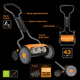 Fiskars Cortacésped manual, Cortacésped cilíndrico con sistema de corte sin fricción de las cuchillas, Largo de corte: 43 cm, StaySharp Plus, Negro/Naranja/Plateado, 1015649