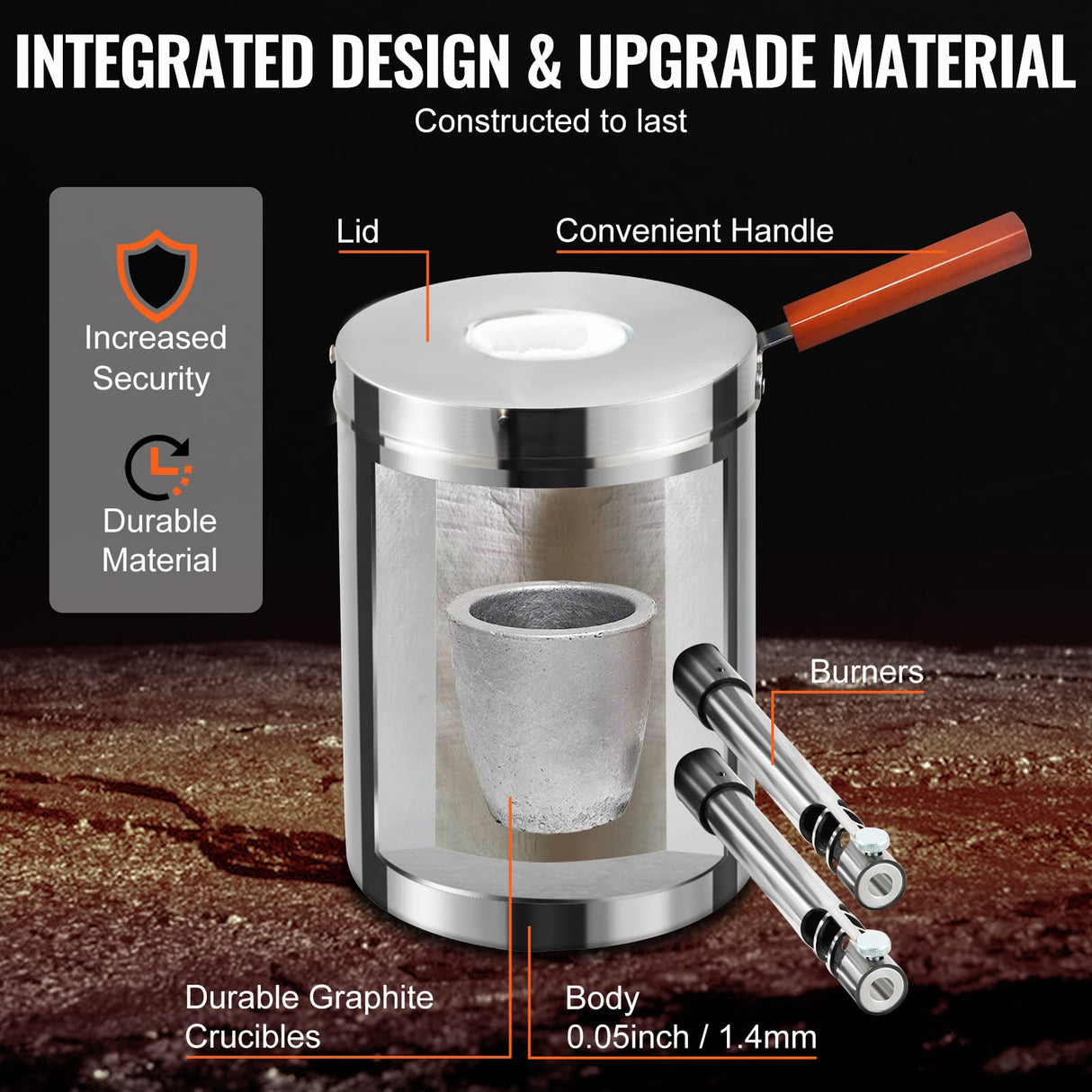 VEVOR Forja de Propano de Acero Inoxidable 12 KG Kit de Horno de Fusión de Metales Temperatura Máxima de 1482 °C Horno de Fundición de Propano 30 PSI Juego de Forja para Cobre, Aluminio, Oro, Plata
