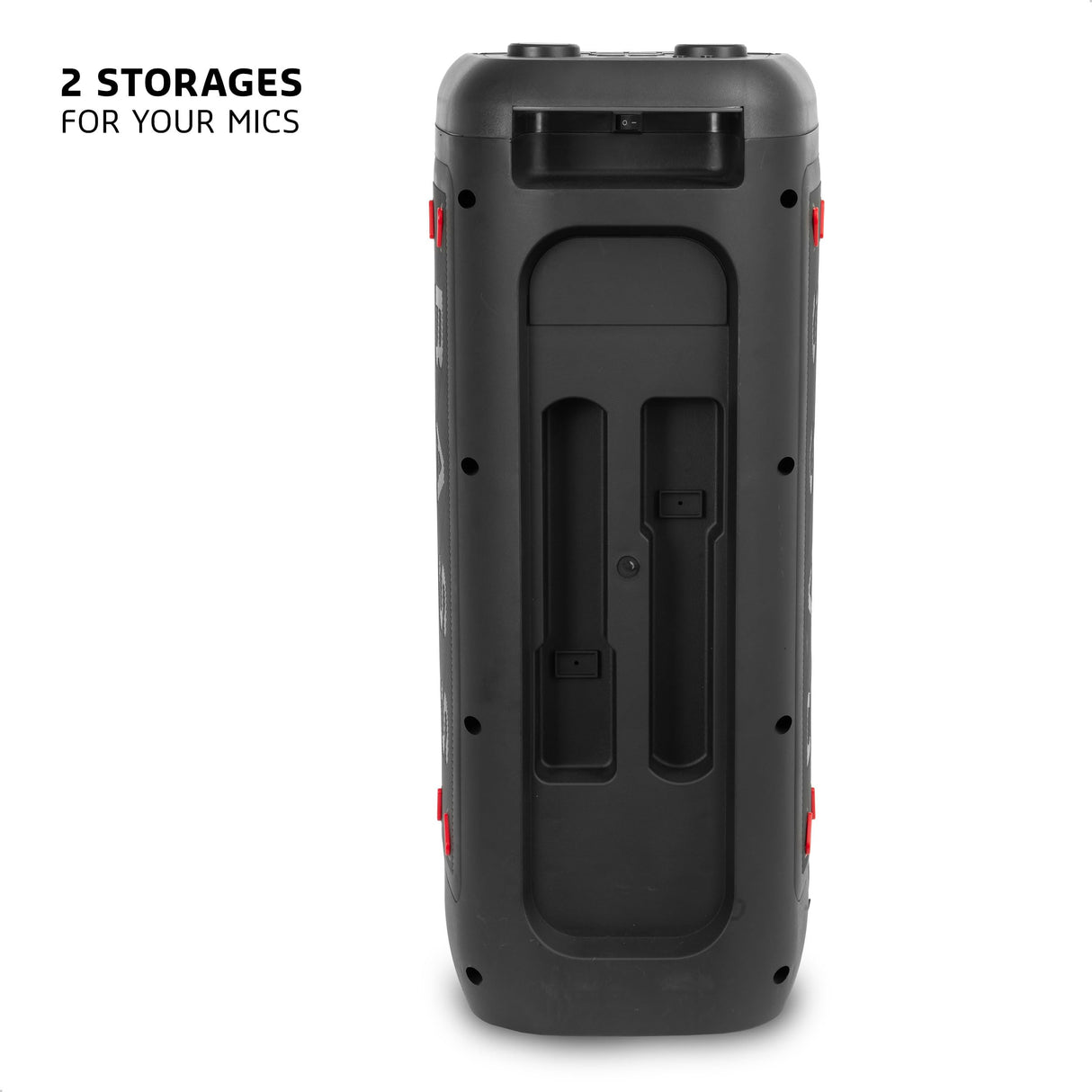 Ibiza - COLUMBA700 - Potente altavoz Bluetooth para karaoke con LED, TWS, USB-C, prioridad de micrófono - 2 entradas de micrófono, grabación, efectos de luz - USB, MicroSD - Negro