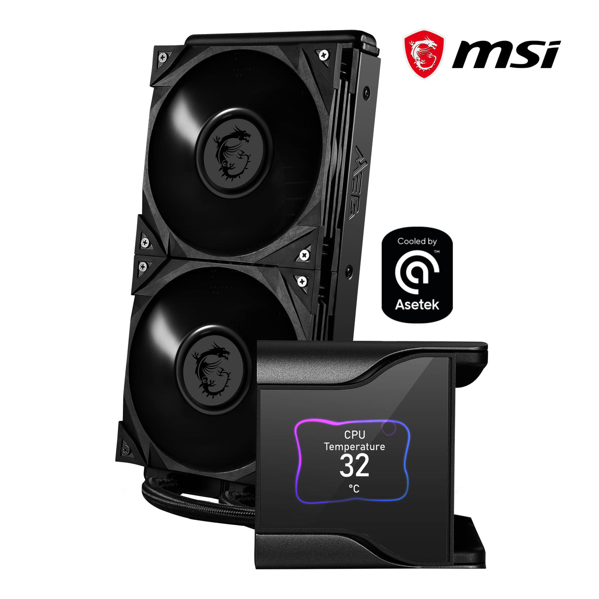 MSI MEG CORELIQUID S280 Refrigeración Líquida AIO CPU - Pantalla IPS 2,4", Bomba Asetek 7ma Gen, Fan VRM, 2 Fans Silent Gale P14, Tubos Anti-Evaporación, MSI Center Personalizable - Admite AMD e Intel