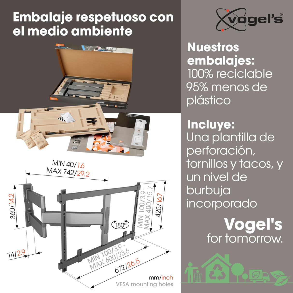 Vogel's Elite TVM 5845 Soporte TV Giratorio y Ultrafino para TV de 55 a 100 Pulgadas, Peso máx. de 55 kg, Gira hasta 180°, Soporte de TV Full-Motion, Máx. VESA 600x400, Compatibilidad Universal