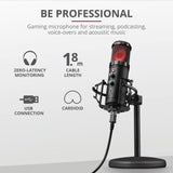 Trust Gaming GXT 256 Exxo Micrófono USB, Patrón Cardioide, con Filtro Pop, USB, RGB, Micrófono Streaming para Grabación, Podcasting, Radiodifusión, PC, PS4 y PS5 - Negro