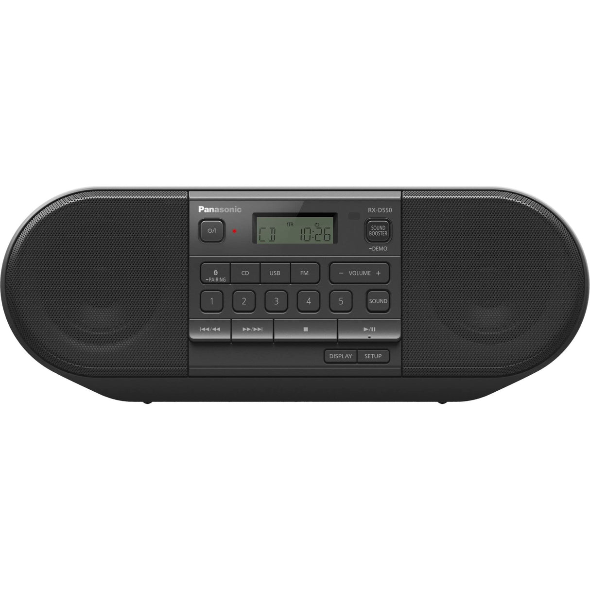 Panasonic RX-D550E-K Boombox (Radio FM, Reproductor CD, Altavoz Portátil, USB, Bluettoth, Funcionamiento con Batería y Cable) - Negro