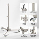 NEEWER Soporte de Luz Alta Resistencia con Ruedas, Altura Máx 3.2ft/98cm, Acero Inoxidable Plegable Trípode Ajustable, Soporte Luz Fotografía para Speedlight Softbox Monoluz, Carga Máx 22lb, ST98SS