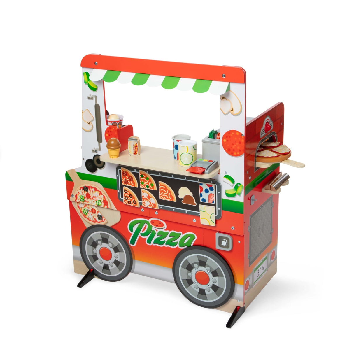 Melissa & Doug - Centro de Actividades con camioneta de Pizza de Madera, con Alimentos de Juguete, para niños y niñas de a Partir de 3 años