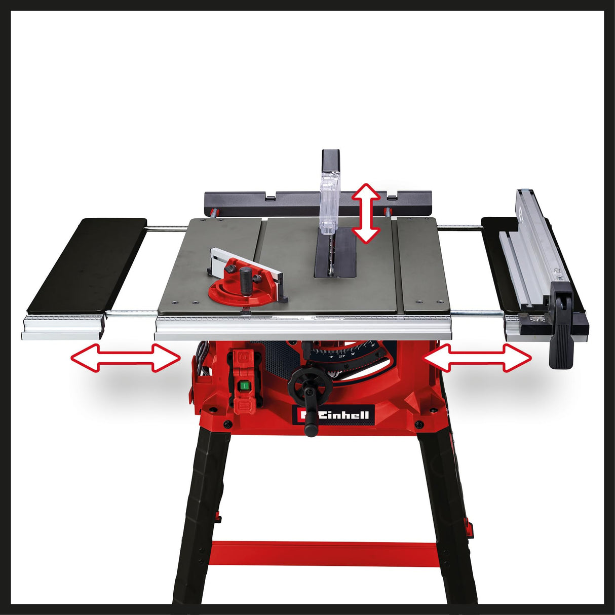 Einhell Sierra de mesa circular TC-TS 2225 U (máx. 2200W, arranque suave, Ø254 x Ø30 mm hoja, tope paralelo/angular, ajuste de altura hasta 80mm) Negro Y Rojo