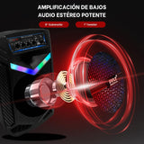 PYLE Sistema de Altavoces, PA, 400W, Bluetooth, portatil, Recargable, Exteriores, subwoofer de 8”, Tweeter de 1”, función de grabación, micrófono, Luces de Fiesta, Radio USB/SD, Color Negro